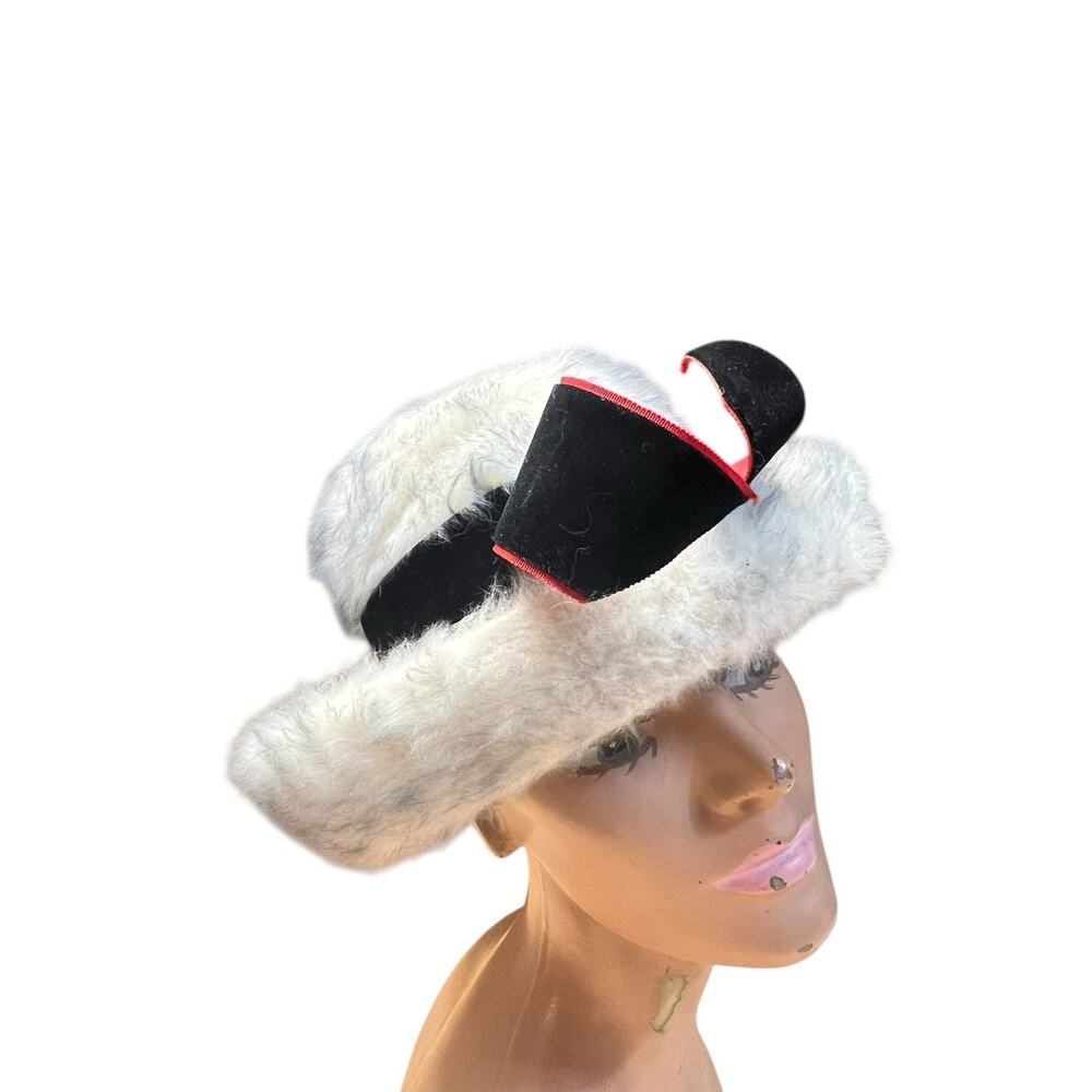 Vtg Michael Terre California Mouflon Sheep Fur Hat Black Velvet Ribbon